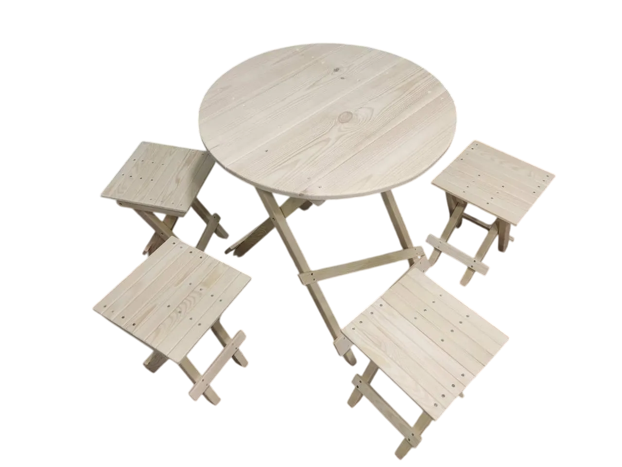 Комплект деревянный столик сосна без окрашивания 60х60 см с табуретами 4 шт. (28429664)