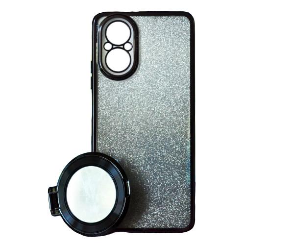 Силиконовый чехол накладка Glitter Case для Realme C67 4G с металлическим кольцом-зеркалом в комплекте Черный
