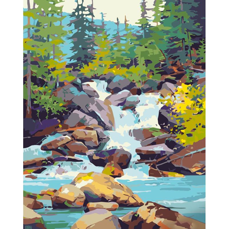 Картина по номерам Strateg Премиум Водопад среди скал с лаком и 40х50 см (GS1459)