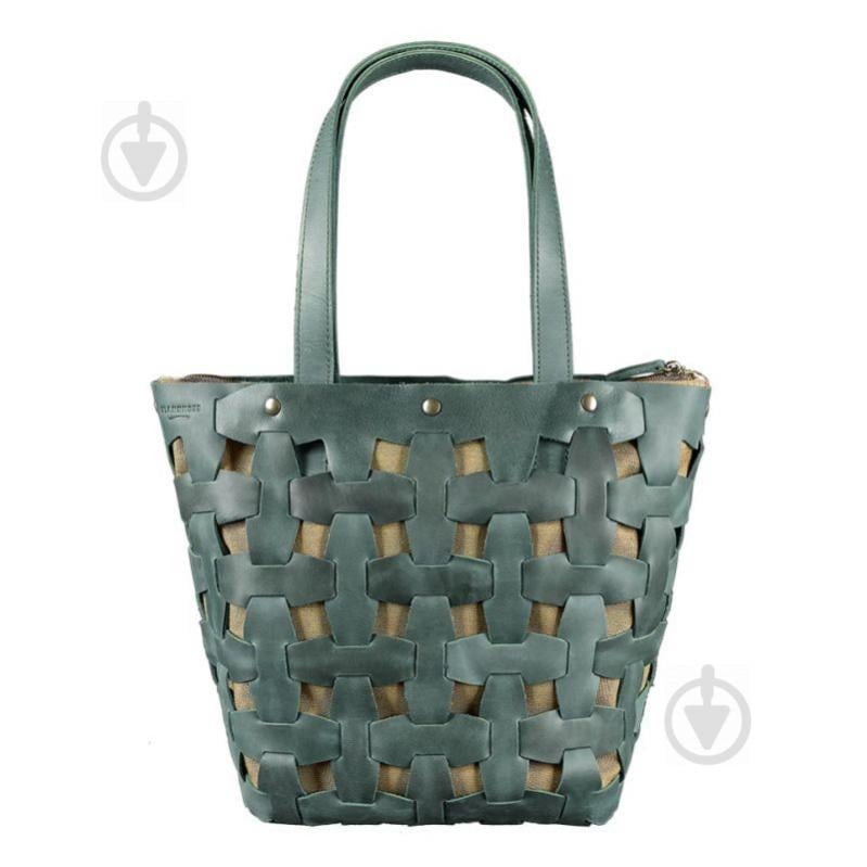 Шкіряна плетена сумка жіноча BlankNote Пазл Crazy Horse L Зелена (BN-BAG-33-iz)