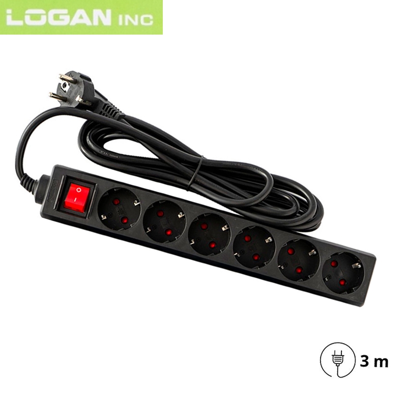Мережевий фільтр-подовжувач Logan SFB6-3 6 розеток 3 м Black (28690350) - фото 2 Мережевий фільтр-подовжувач Logan SFB6-3 6 розеток 3 м Black (28690350) - фото 2