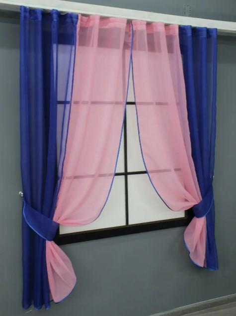 Шторки на кухню шифон 265х170 см Синий/Розовый (017к) - фото 2 Шторки на кухню шифон 265х170 см Синий/Розовый (017к) - фото 2
