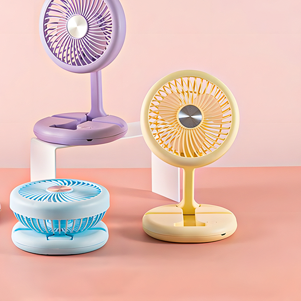 Вентилятор портативний настільний на акумуляторі 400 мАг USB 2 режими тримач для телефону Жовтий (27432466) - фото 7