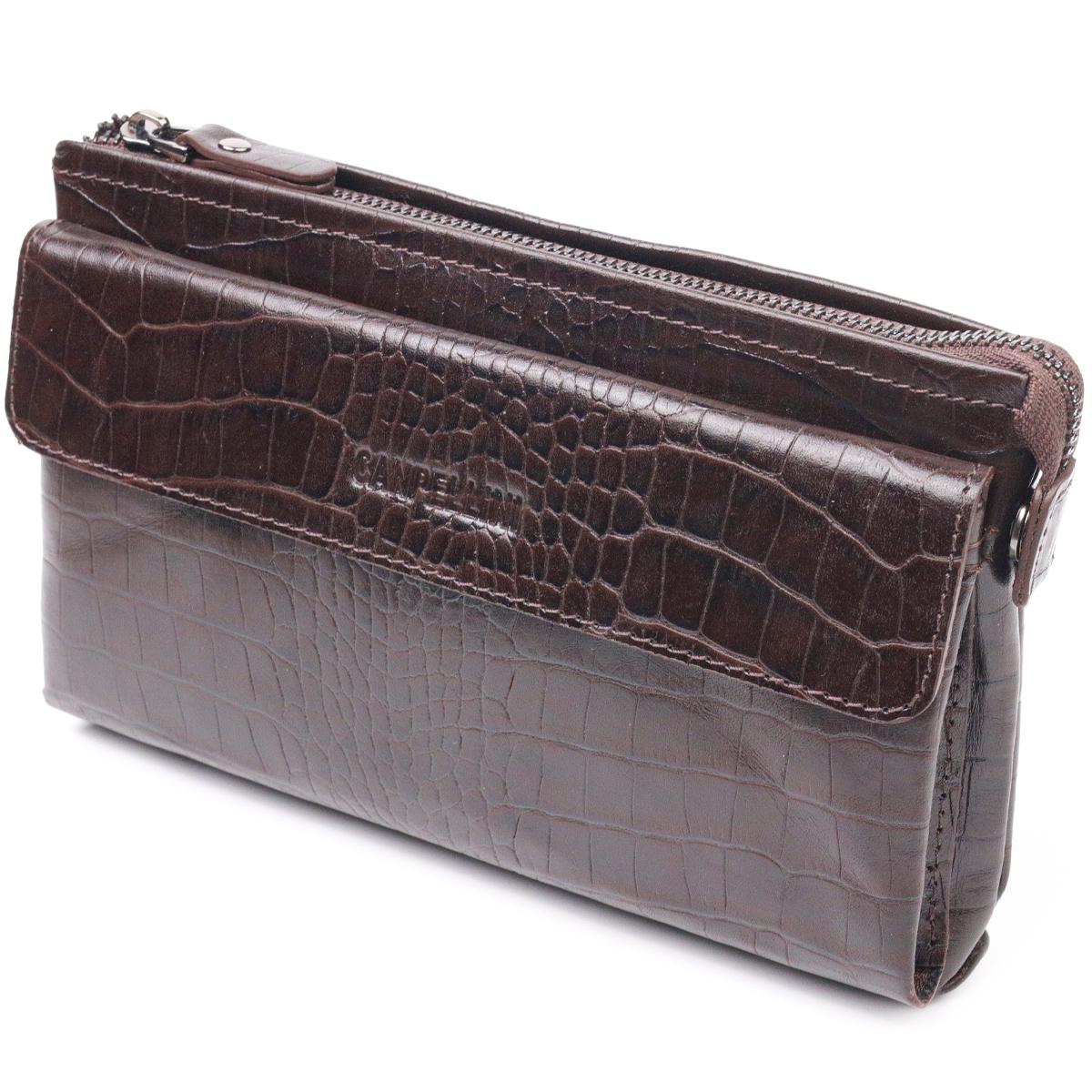 Клатч чоловічий із натуральної фактурної шкіри CANPELLINI 21552 Коричневий (55333)