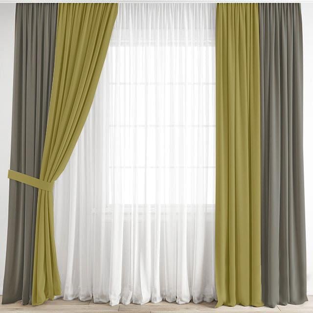 Комплект штор Academy Gardin Двухцветный 150х250 см 2 шт. Серый/Фисташковый