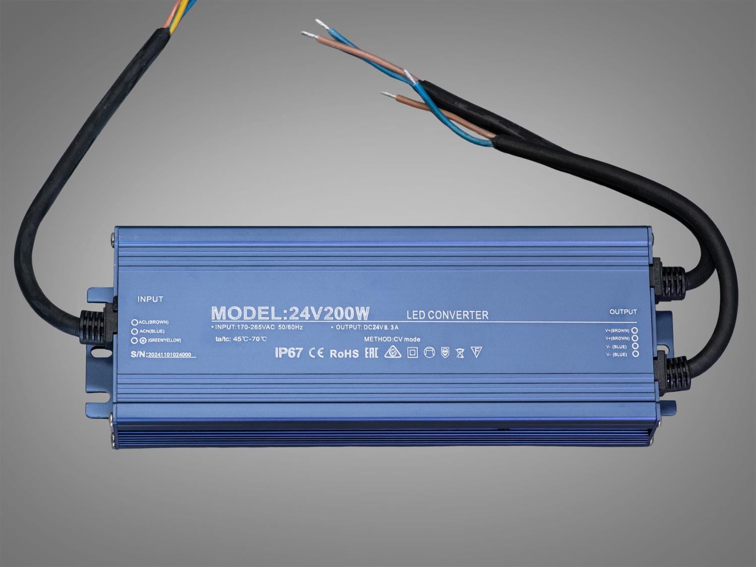 Блок питания для подключения LED ленты 24 В 200 Вт 8,3А (PPF-PW-IP68-24 В-200w)