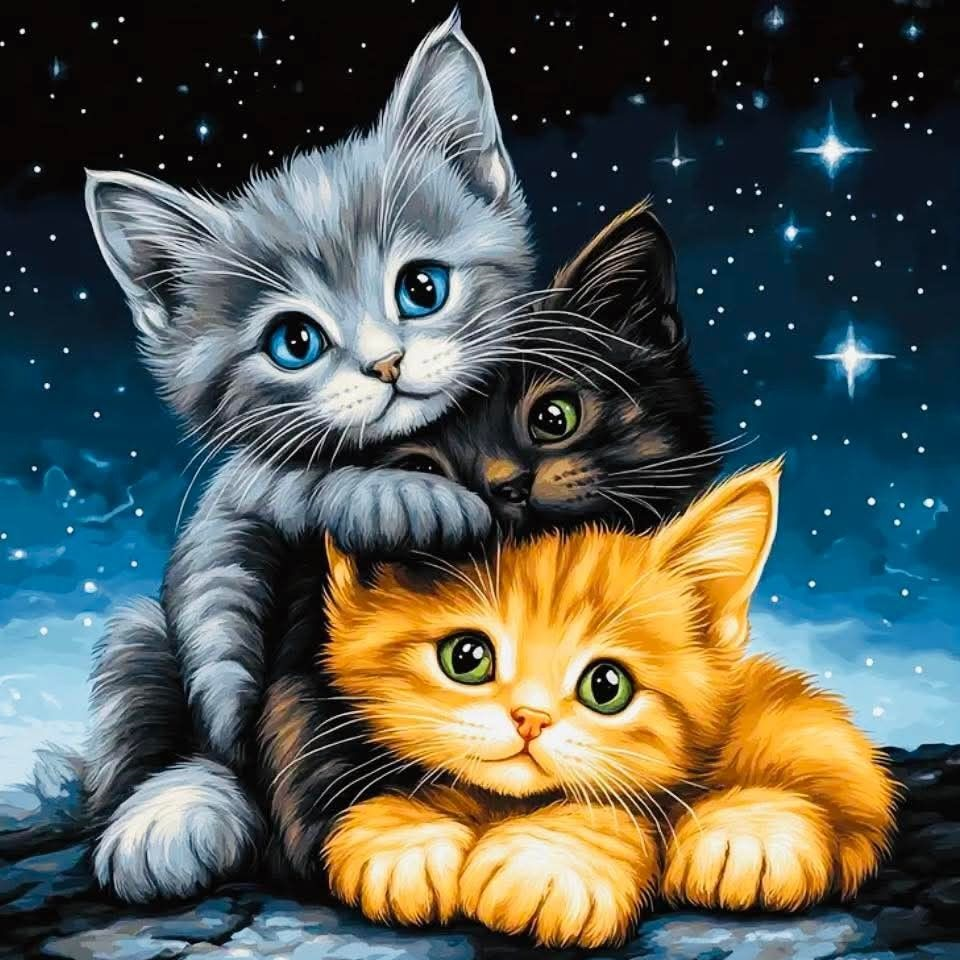 Алмазная мозаика Трое котят полная выкладка/квадратные камни/на подрамнике 40х40 см (AS 44148П)