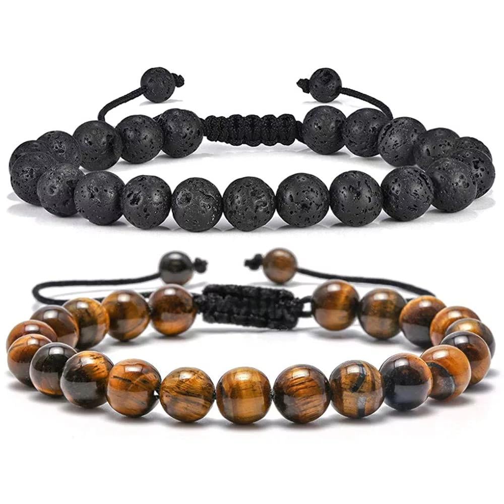 Браслети парні з тигрового ока та лавового каменю на стяжках р. 17 (70028)