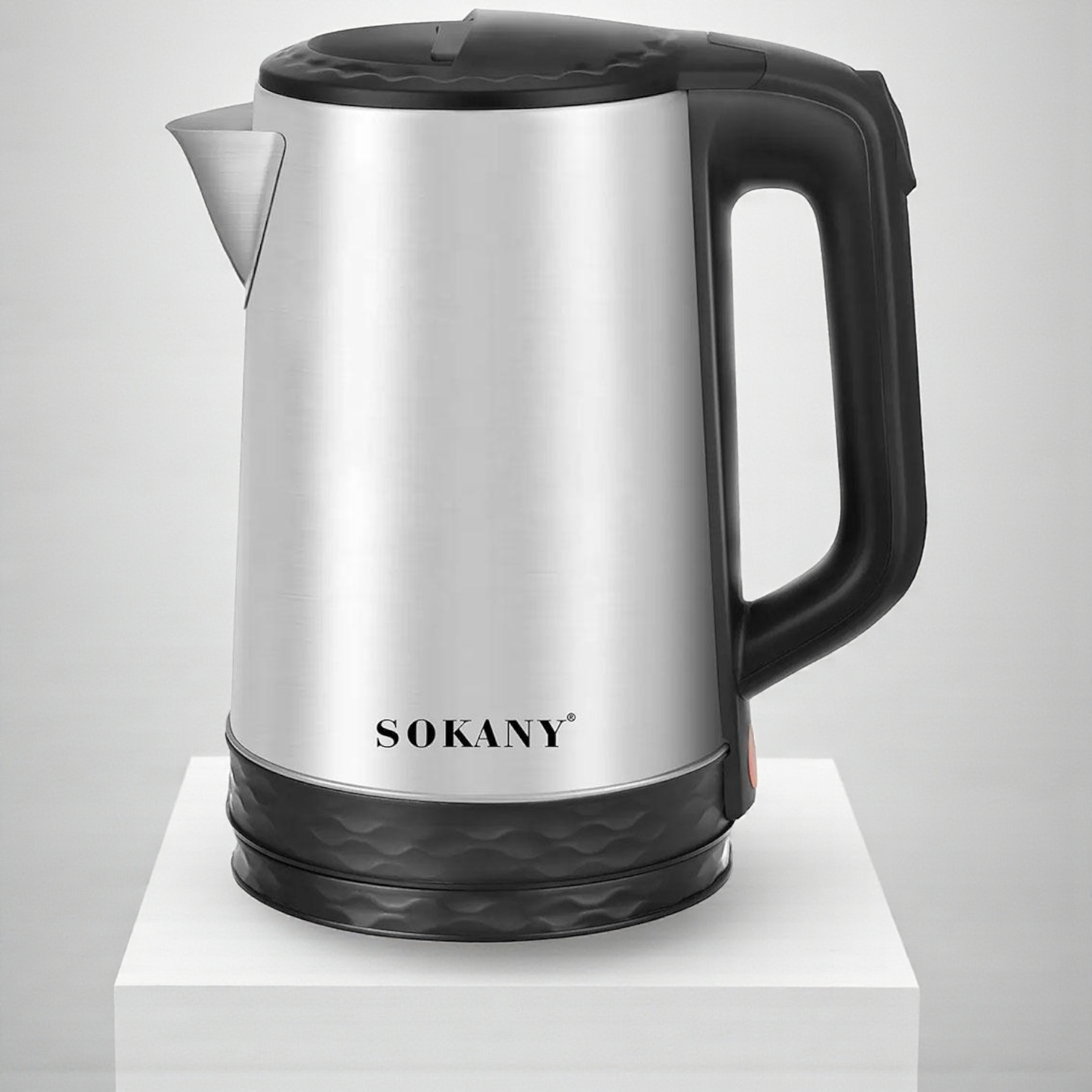 Електрочайник дисковий із нержавіючої сталі Sokany SK-09022 2,3 л 360° 1500 Вт Сріблясто-чорний (SK-09022)