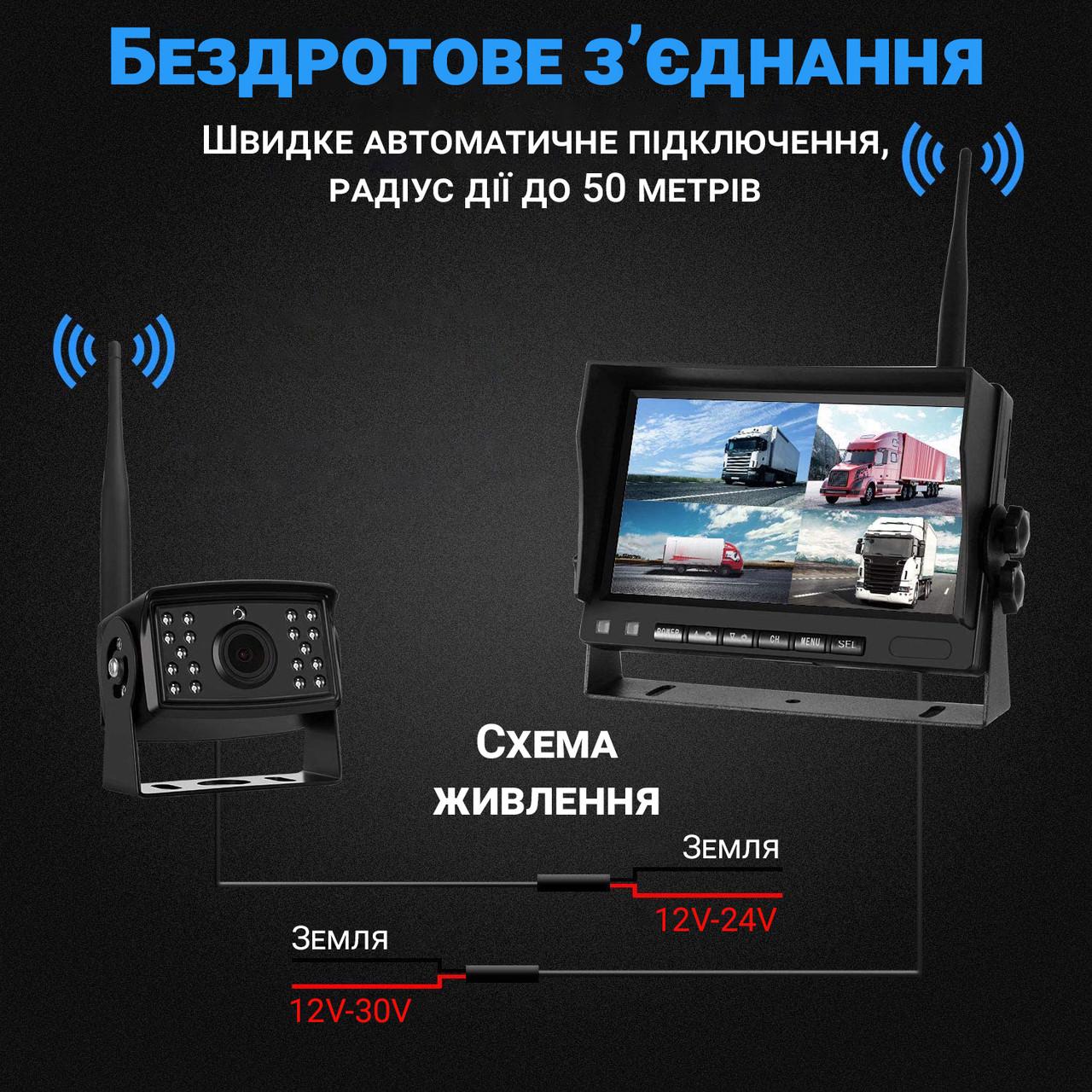 Комплекс для вантажних автомобілів паркувальний Podofo A3006 бездротова камера заднього виду з монітором 7" - фото 5