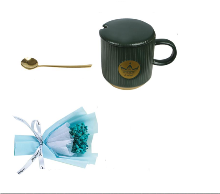 Сувенирный набор посуды Lesko 7X5 подарочный чашка/ложка/полотенце/букет из гипсофилы Blue (24366545)