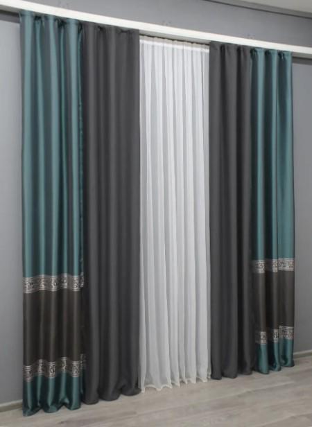 Шторы блекаут 1,5х2,7 м 2 шт. Бирюзовый/Темно-серый (014дк/1241-1293ш) - фото 7