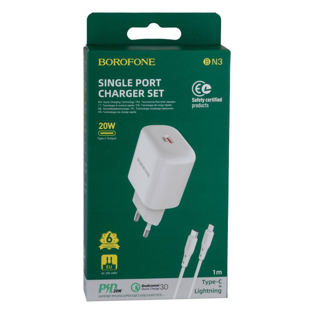 Зарядний пристрій Borofone BN3 Premium PD 20W Type-C to Lightning QC3.0 White (29caa1-14613)