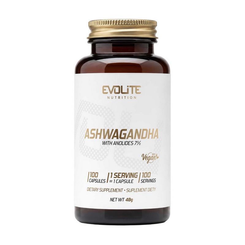 Ашваганда Evolite Nutrition Ashwagandha 375 mg 7% витаминов для женщин 100 вер. капс.