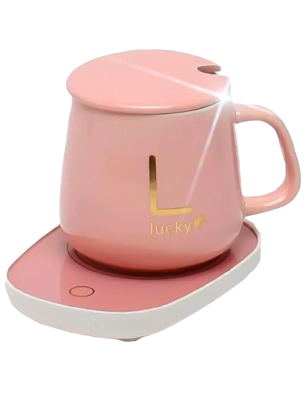 Чашка с подогревом Lucky на подставке керамическая чашка с ложкой 400 мл Pink (451631069)