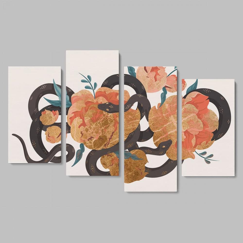 Модульная картина из четырех частей Malevich Store Snake and Flowers 129x90 см (MK412839)