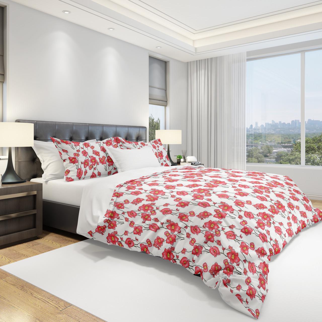 Комплект постельного белья Цветы полуторный бязь Gold 150x210 см Белый (mg15114)