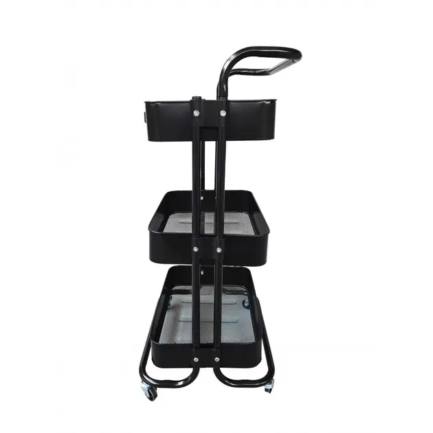 Металева полиця етажерка на колесах 3 яруси Чорний - фото 3 Металева полиця етажерка на колесах 3 яруси Чорний - фото 3