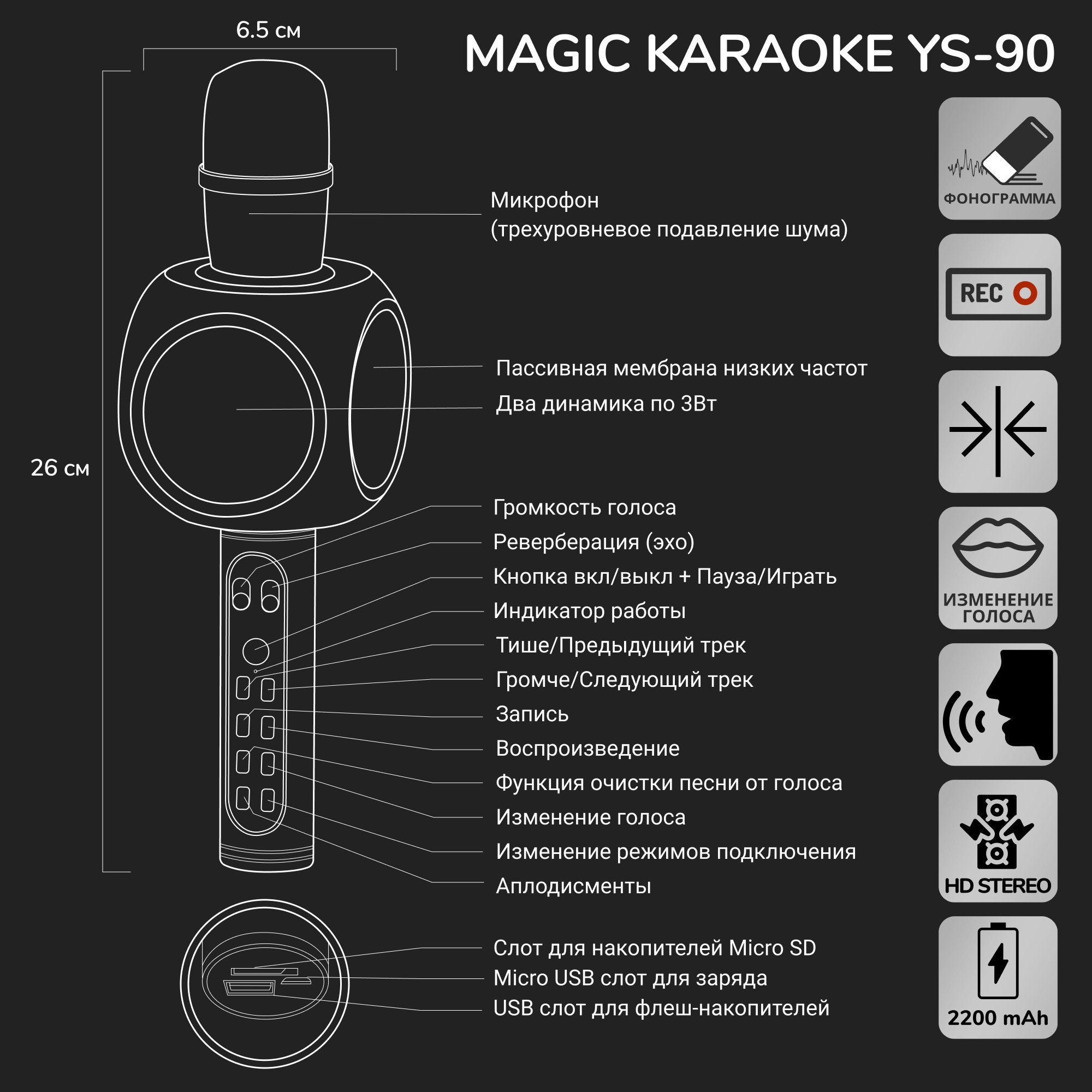 Караоке микрофон Bluetooth Magic Karaoke YS-90 Розовый - фото 11