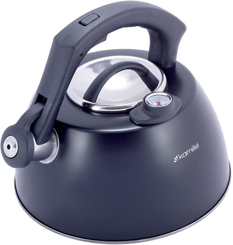 Чайник Kamille Whistling Kettle Thermo из нержавеющей стали со свистком и термометром 3 л Черный