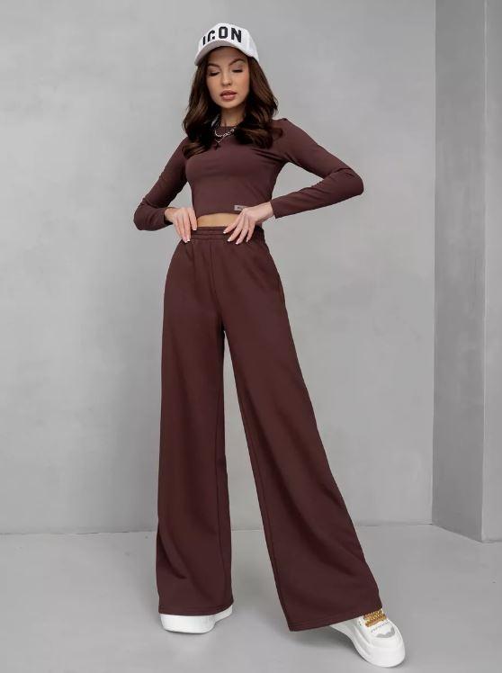 Брюки женские палаццо мальта Шоколадный - фото 3 Брюки женские палаццо мальта Шоколадный - фото 3