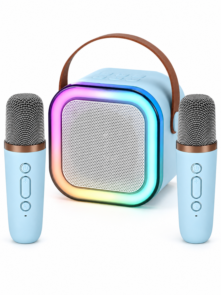 Портативная колонка для караоке ANDER ONE с 2 микрофонами RGB подсветки/5 режимов транслитерации 4 голоса Bluetooth Голубой (514511001529)