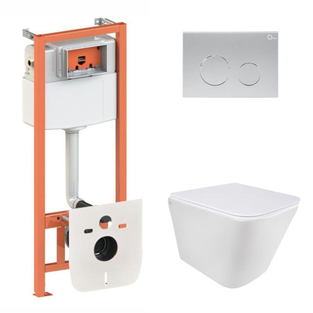 Комплект Qtap Tern Ultra Quiet подвесной унитаз QT1733052EUQW/инсталляция Nest/клавиша круглая Satin (QT0133M425/QT0111M11111SAT)