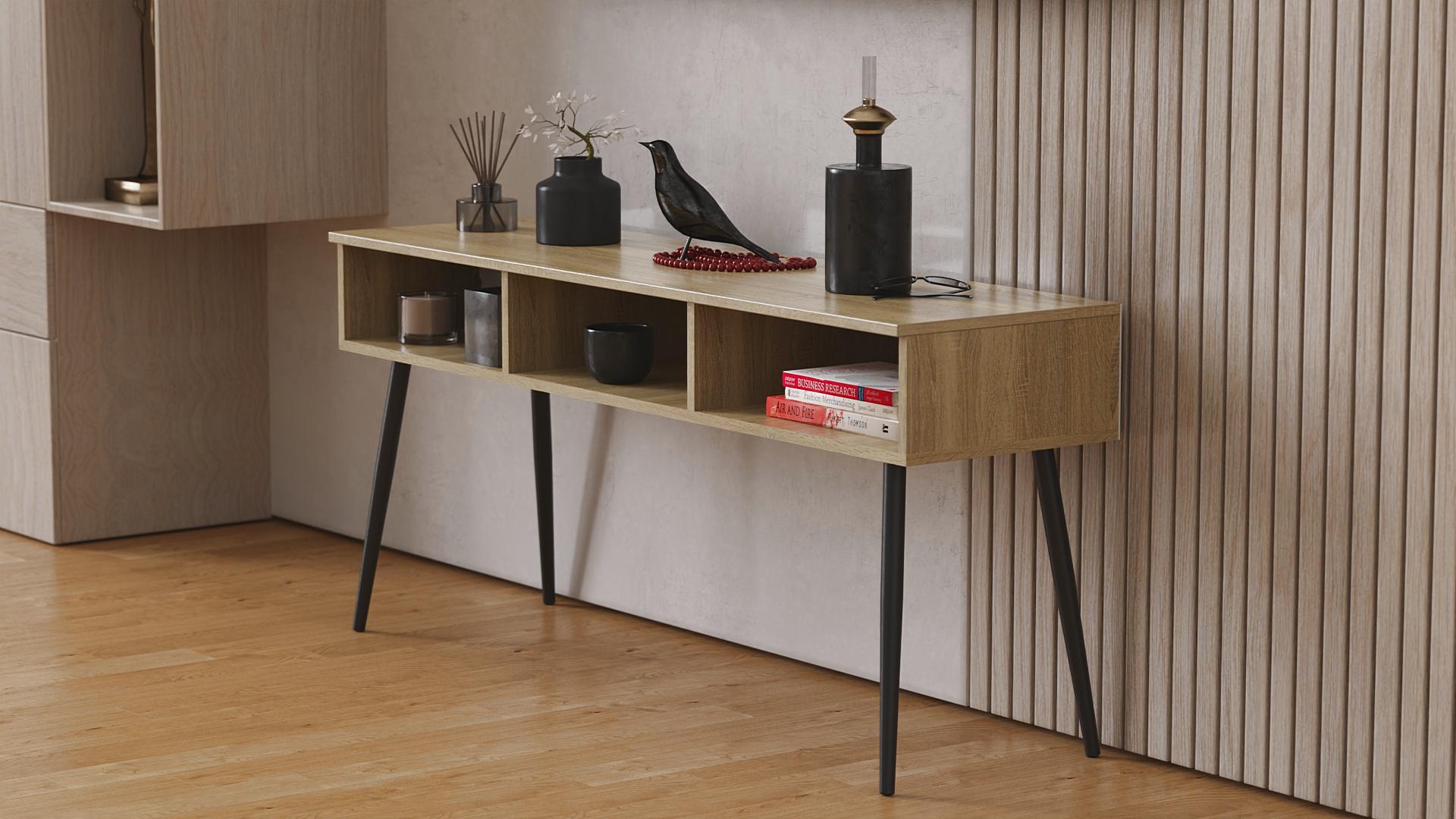 Тумба под телевизор Ferrum-decor Кентукки металл/ДСП 16 мм 45x139x38 см Черный/Дуб Сонома (FRD-106730)