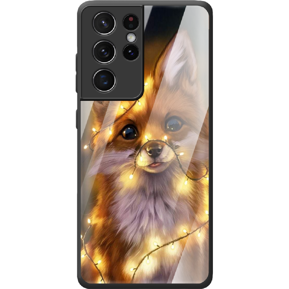 Чехол BoxFace Samsung G998 Galaxy S21 Ultra Рождественская лиса Черный силикон со стеклом (41719-up2399-42231)