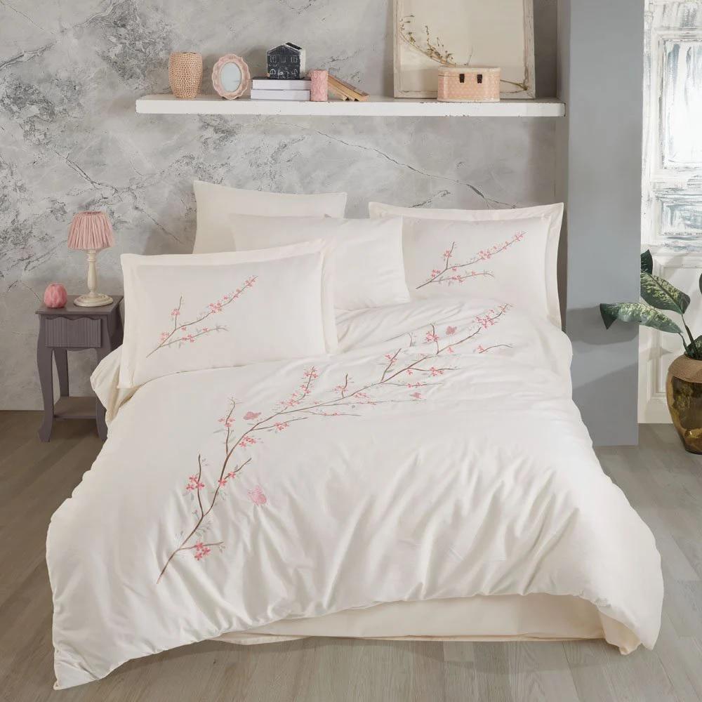 Комплект постельного белья Hobby Poplin VERA с вышивкой 200х220/50х70 см 2 шт. Кремовый (8698499179967 )