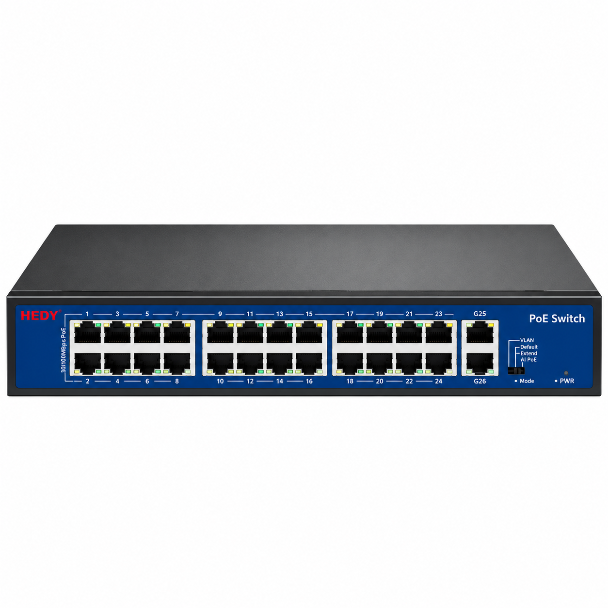Коммутатор Hedy HN24H2G-300 неуправляемый 26-портовый PoE 5-300 Вт для настольной установки (HN24H2G-300)