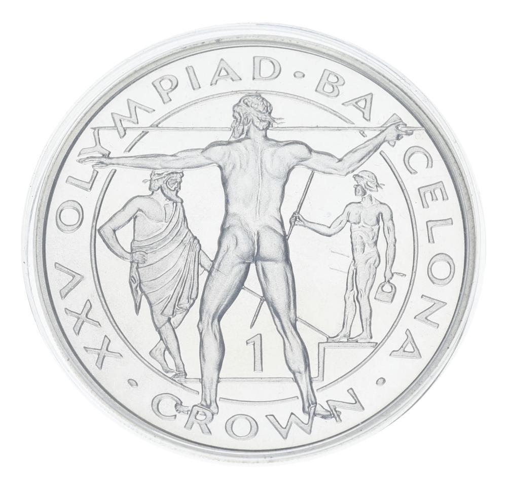 Коллекционная монета Гибралтар 1 крона 1991 года Серебро Proof XXV Летние Олимпийские игры в Барселоне 1992-Метание копья (М23289)