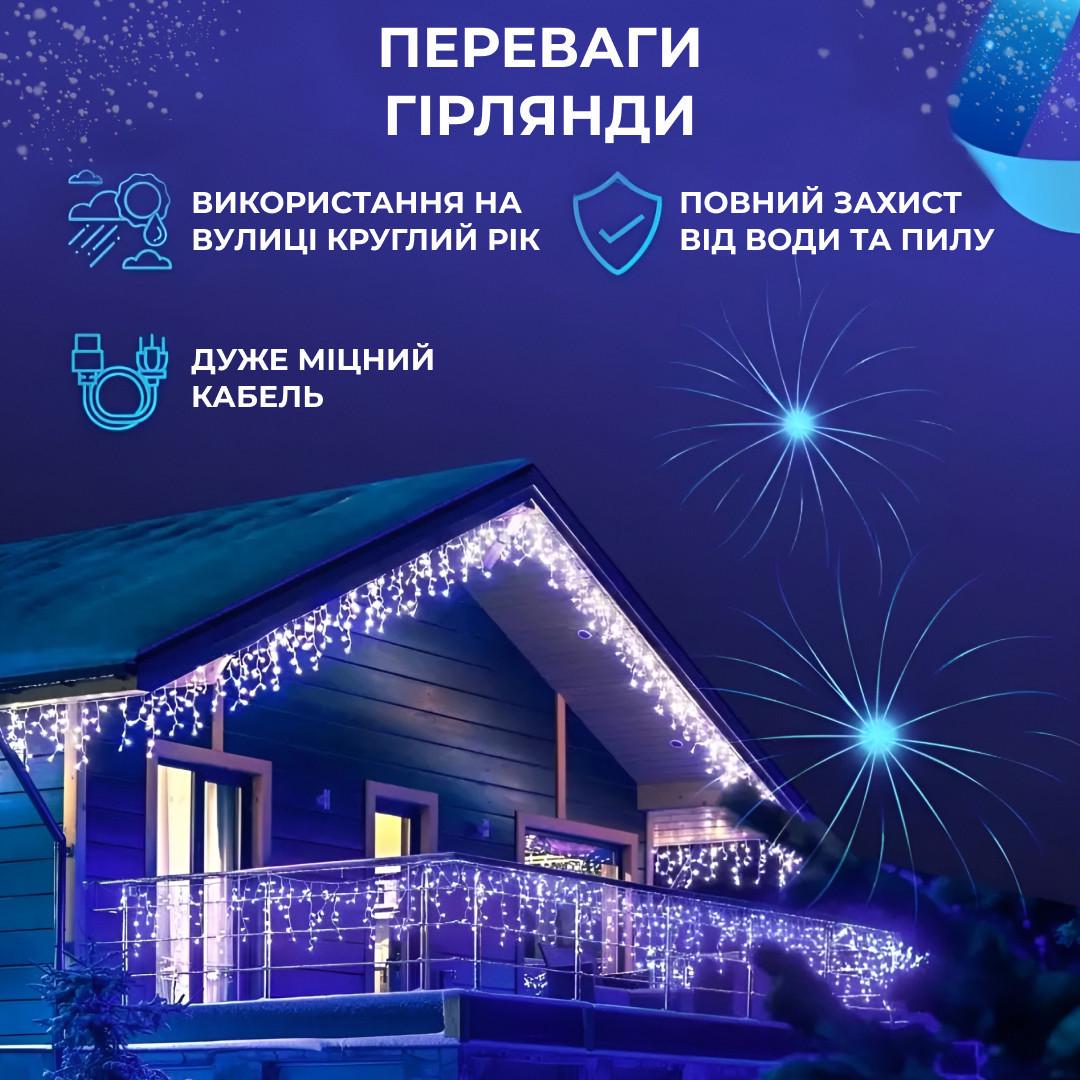 Гирлянда уличная LED бахрома 100 светодиодов 18 нитей 3 м белый провод синий (1960980214) - фото 9 Гирлянда уличная LED бахрома 100 светодиодов 18 нитей 3 м белый провод синий (1960980214) - фото 9