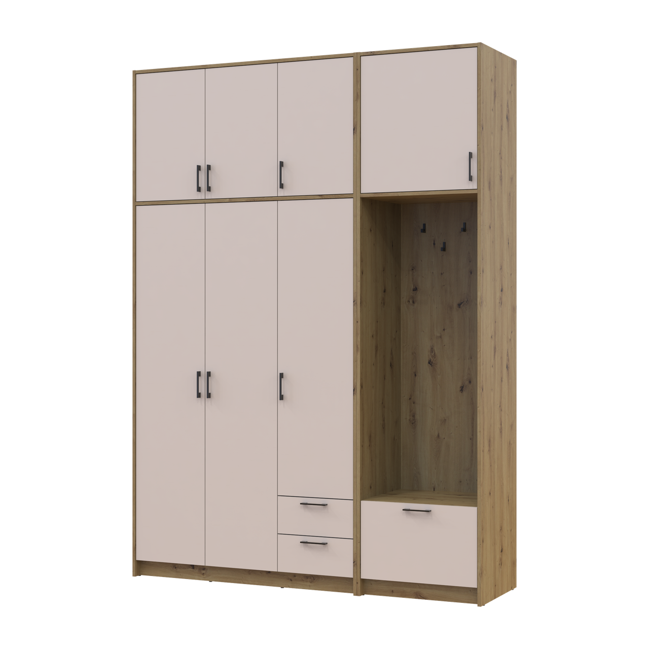 Шафа для одягу Doros Ронді з вішалкою та високою антресолею 3 ДСП 181х52х260 см Дуб Артізан/Кашемір (42005288) Шафа для одягу Doros Ронді з вішалкою та високою антресолею 3 ДСП 181х52х260 см Дуб Артізан/Кашемір (42005288)