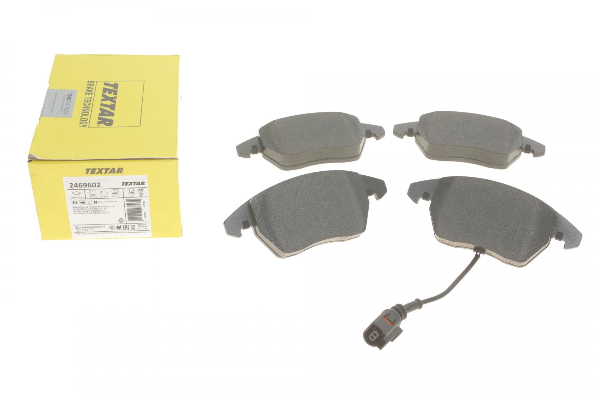 Колодки тормозные передние TEXTAR 2469602 VW Caddy 03- Teves Q+ ушки вниз с датчиком