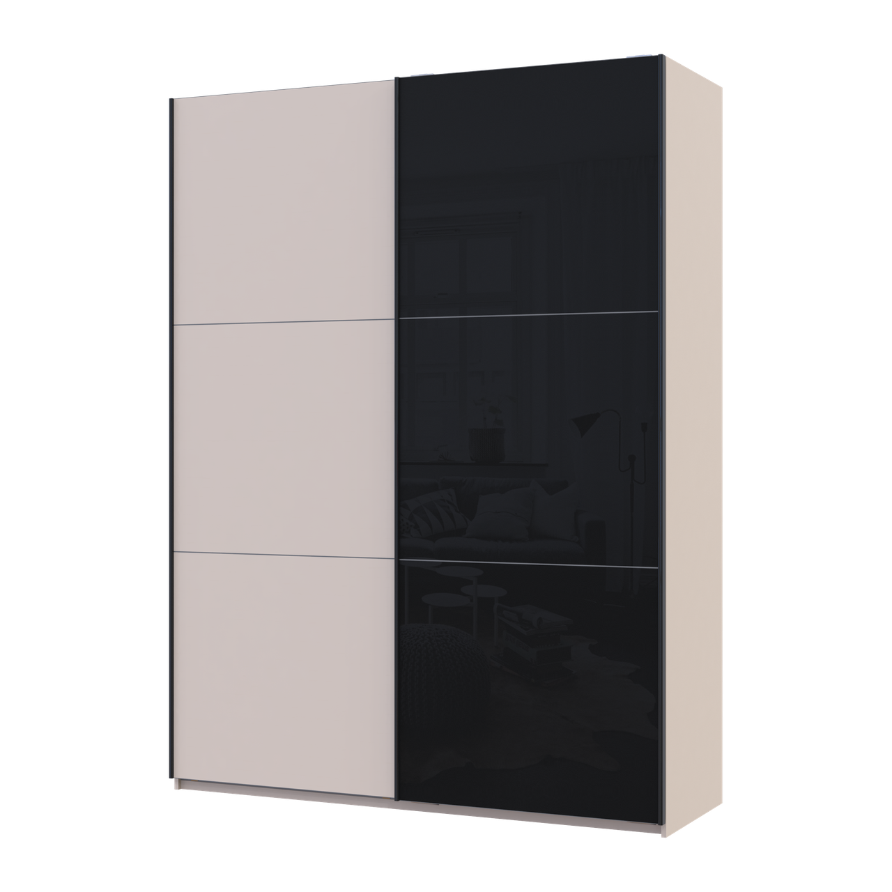 Шкаф-купе Doros G-Caiser 1 ДСП/1 стекло 3 части 180х60х240 см Кашемир/Черный (42005323)