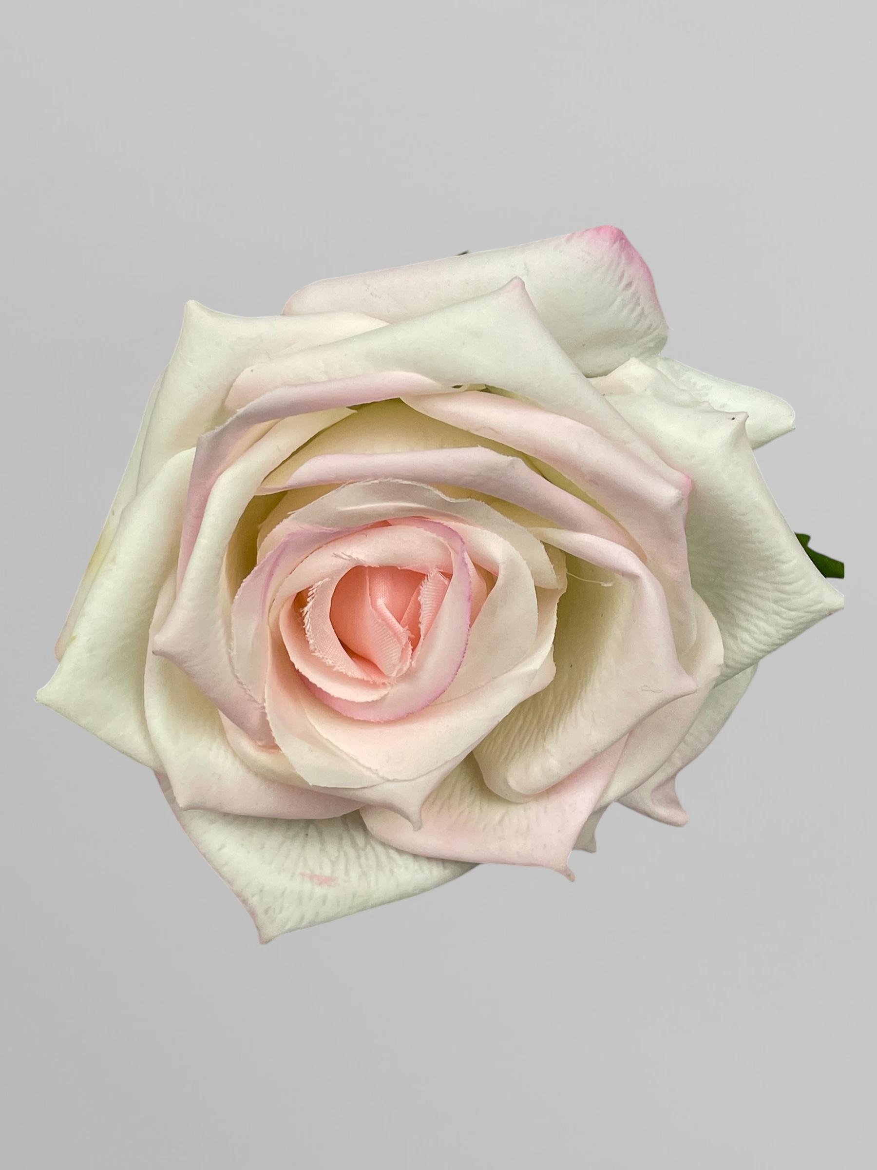 Искусственная головка розы открытый бутон 9 см Бело-розовый (К02027)