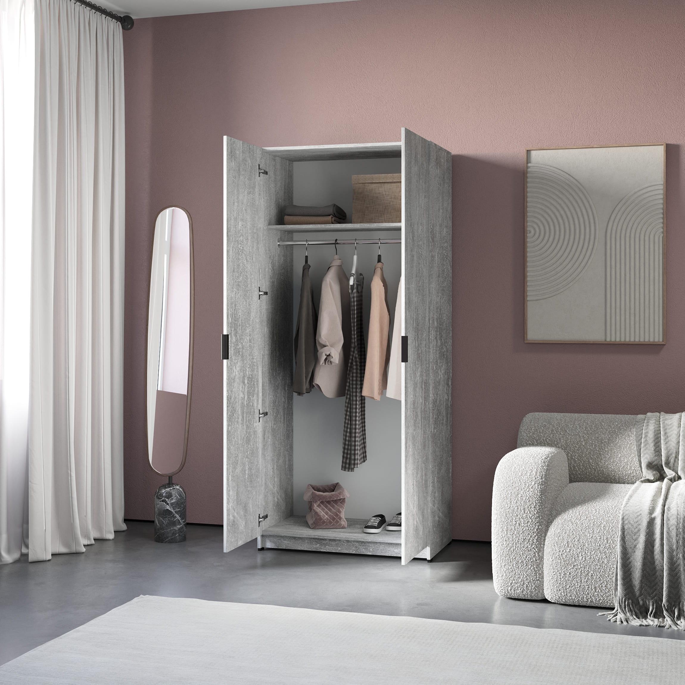 Шкаф распашной со штангой и полкой 205,5х80х50 см Бетон (380890)