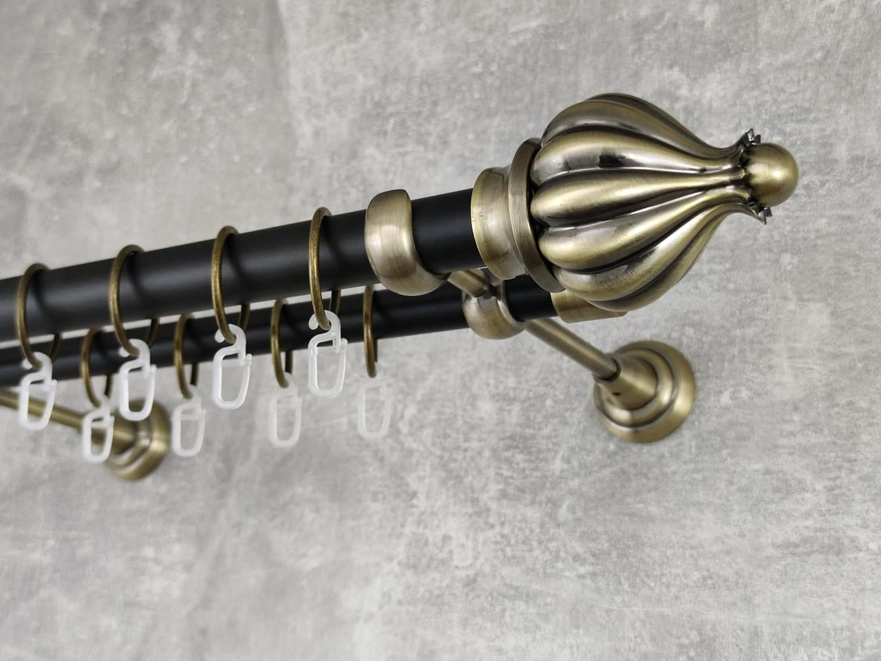 Карниз MStyle металлический для штор двухрядный Таджа 25/19 мм гладкий 200 см Антик/Черный (5020485)