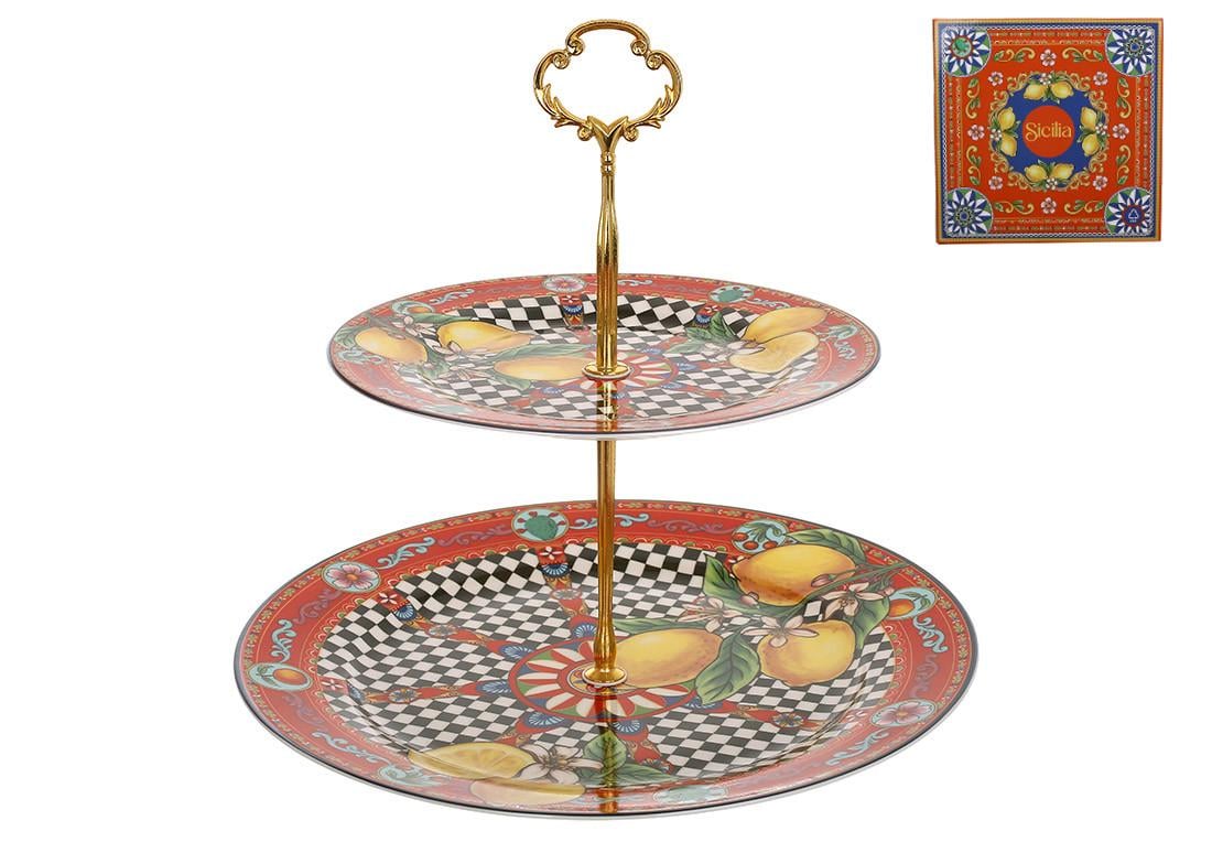 Блюдо двухъярусная BonaDi Sicilia фарфоровая (149-020)