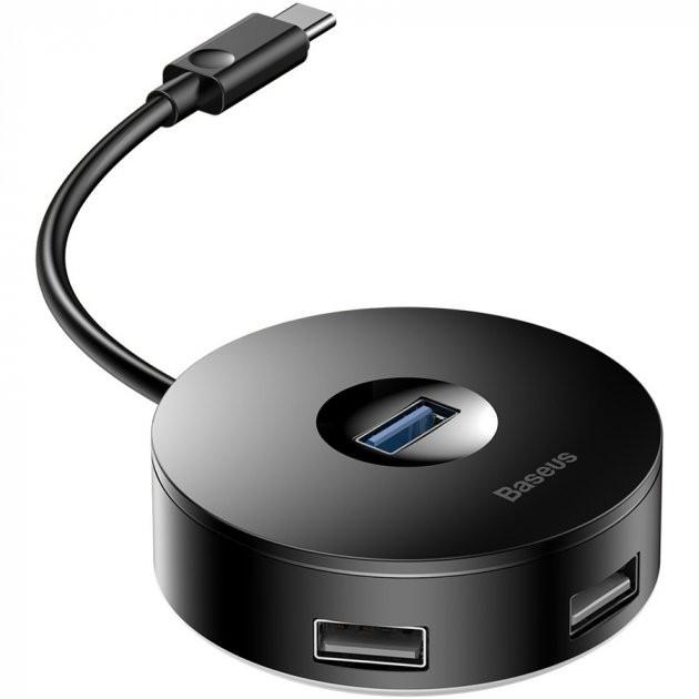 Адаптер USB Baseus Plug-and-Play USB-Hub Round Box Type-C to 4 USB Black (CAHUB-G01)