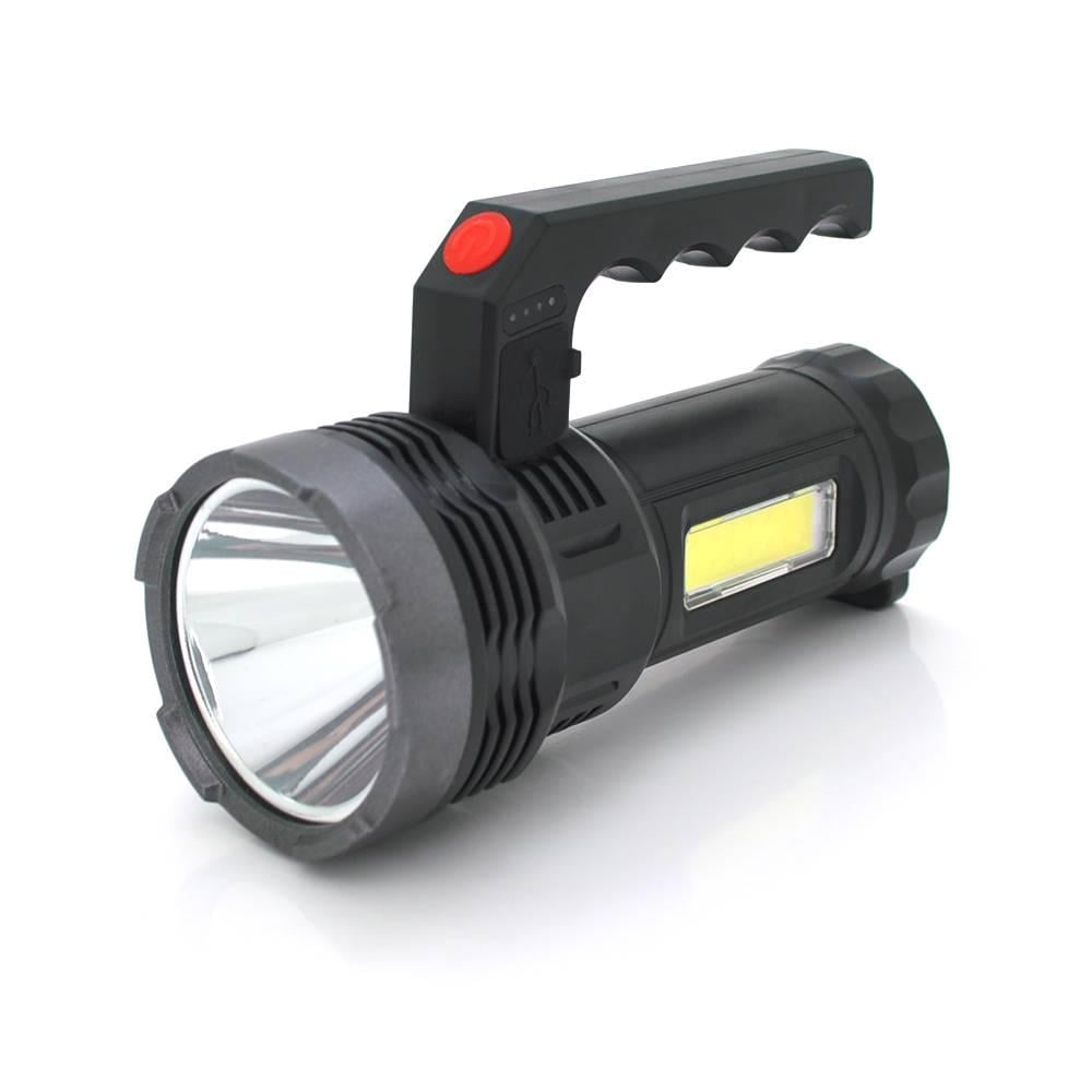 Ліхтар пошуковий USHL-828 1LED T6+COB 3W 3+1 режими 1200 mAh IP40 USB кабель+Solar 150х60х90 мм Black (31507)