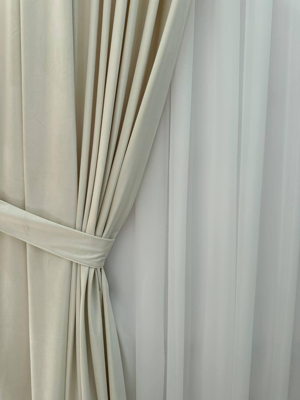 Штора велюрова на тасьмі 6 см 250x280 см Молочний (6319-N1-Т43) - фото 4