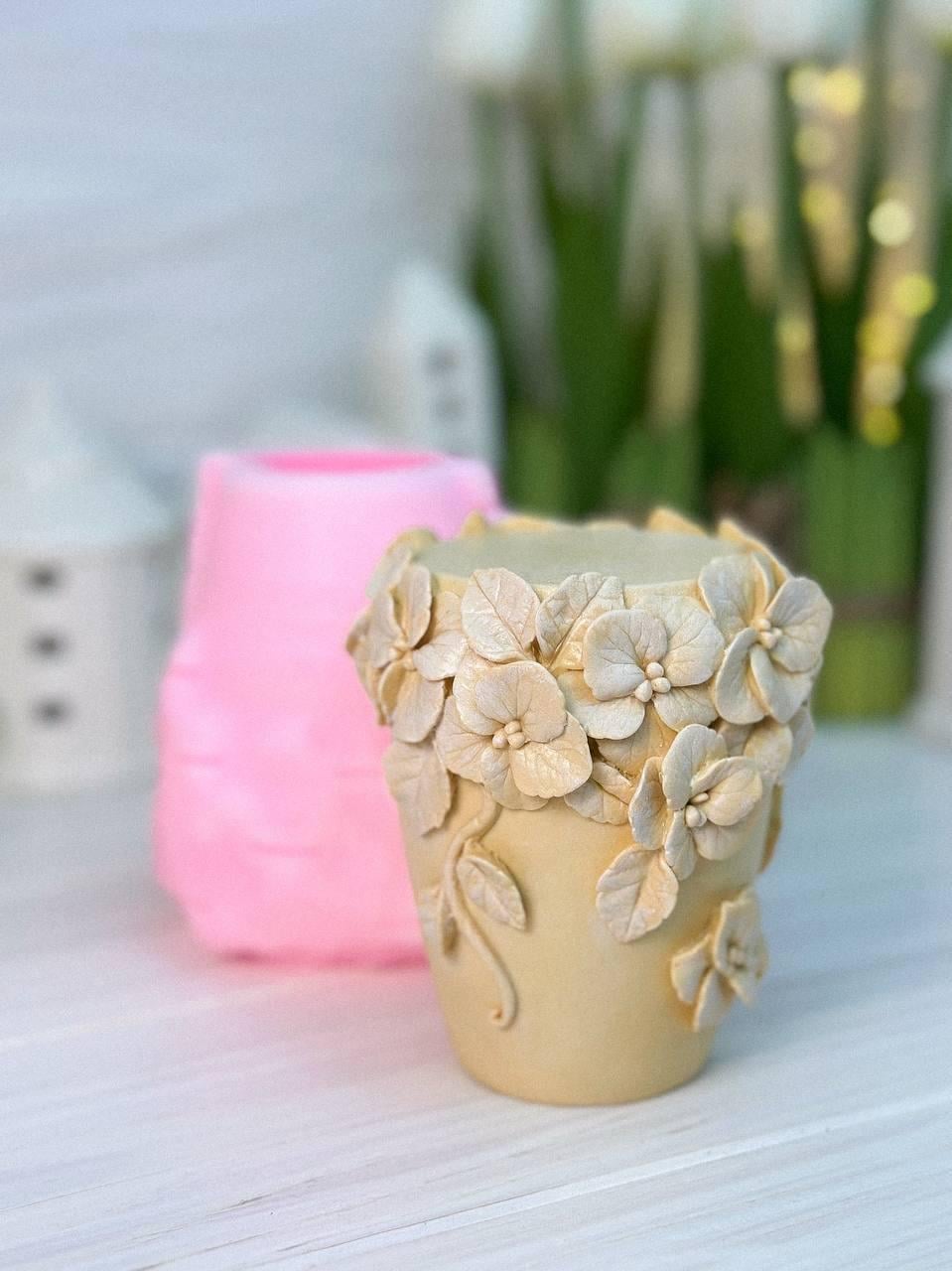 Молд силіконовий Свічка з квітами гортензії 3 (12581)