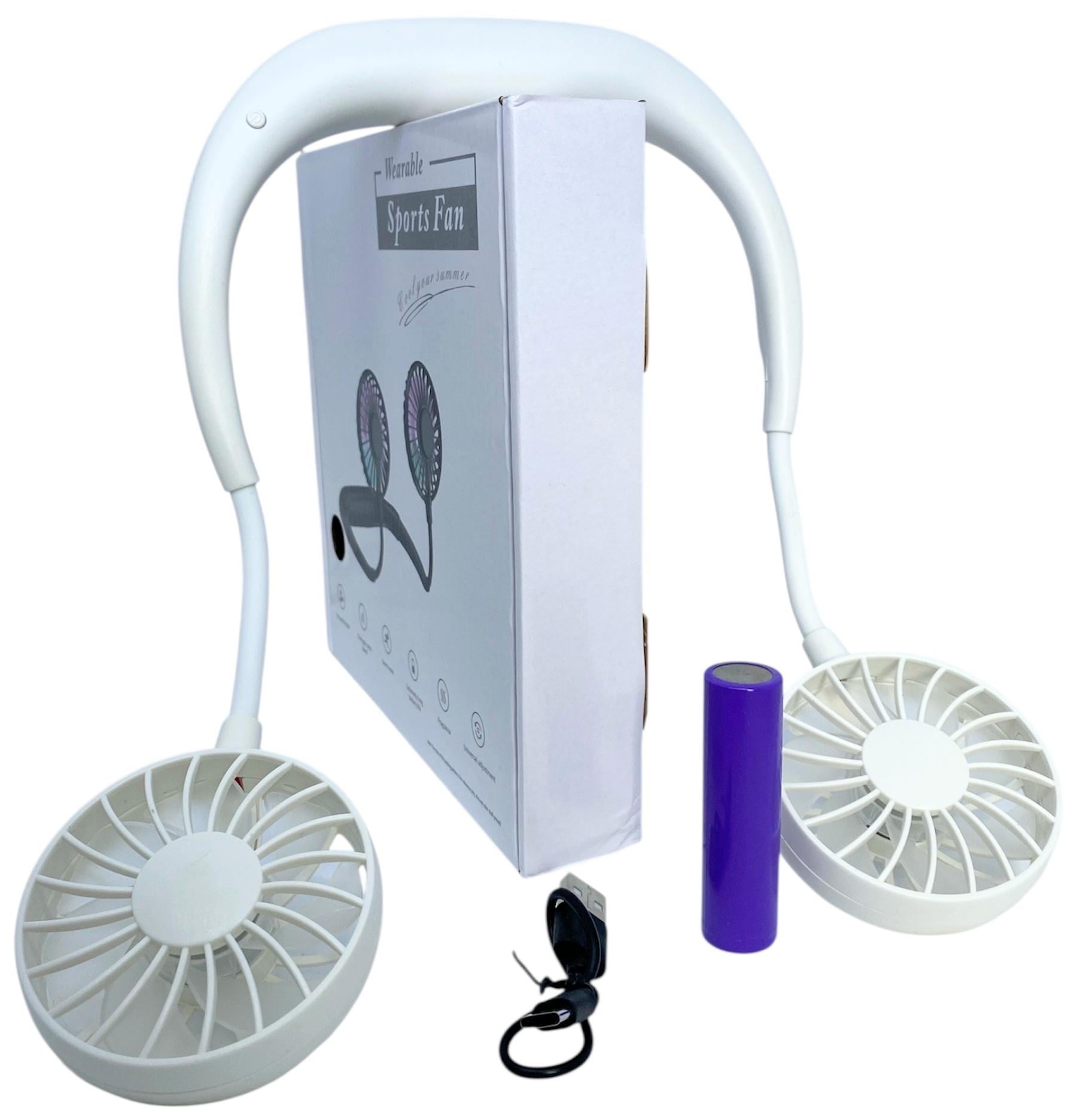 Вентилятор на аккумуляторе Sports Necklace Fan двойной на шею портативный зарядка от USВ белый Вентилятор на аккумуляторе Sports Necklace Fan двойной на шею портативный зарядка от USВ белый