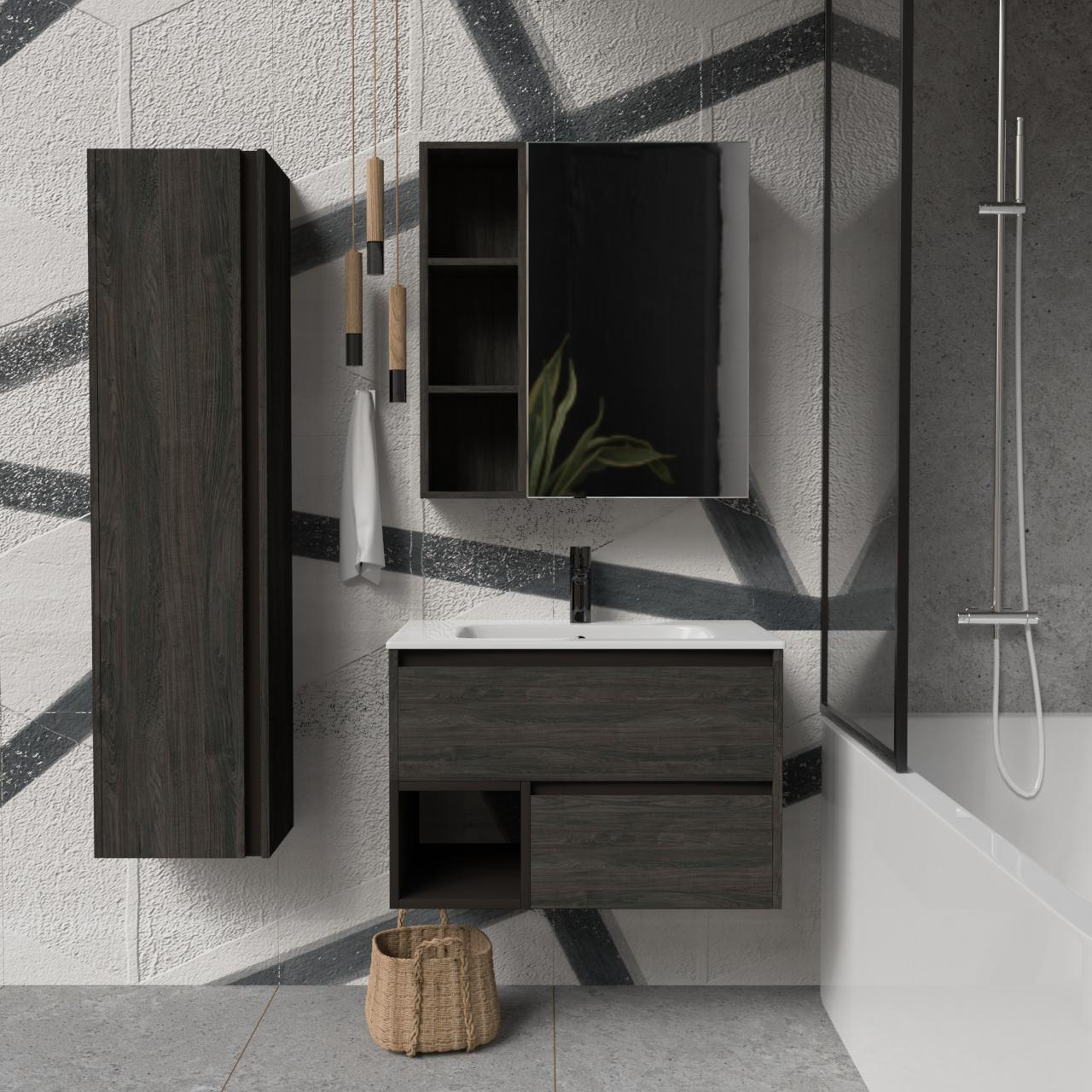 Тумба подвесная с раковиной MVK Vostok Craft 80 В2 800х450х530 мм Морское дерево Карбон (c280kb) - фото 4