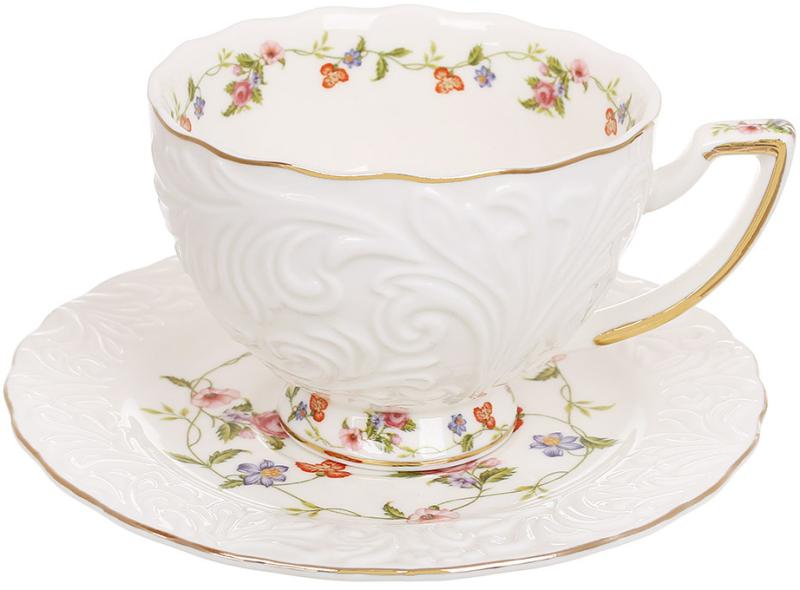 Сервиз чайный Ажур Флорал на 6 фарфоровых чашек и 6 блюдцев 240 мл