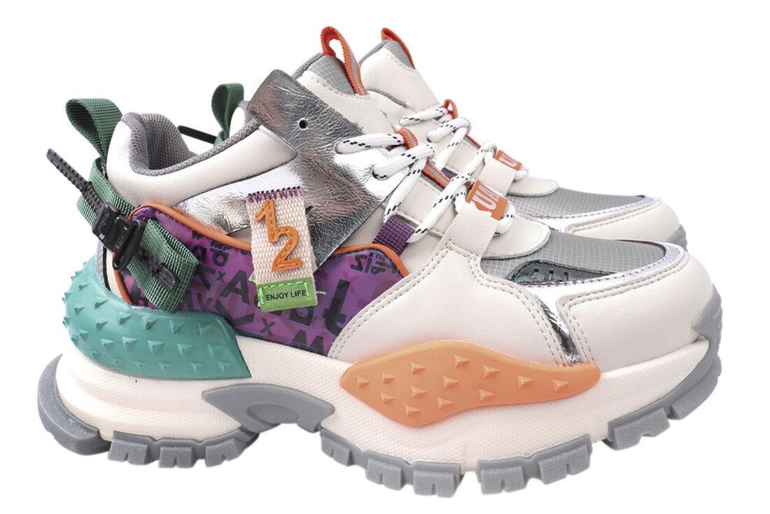 Кроссовки женские Arees из кожи на платформе на шнуровке р. 37 Разноцветный (82-21DTS)