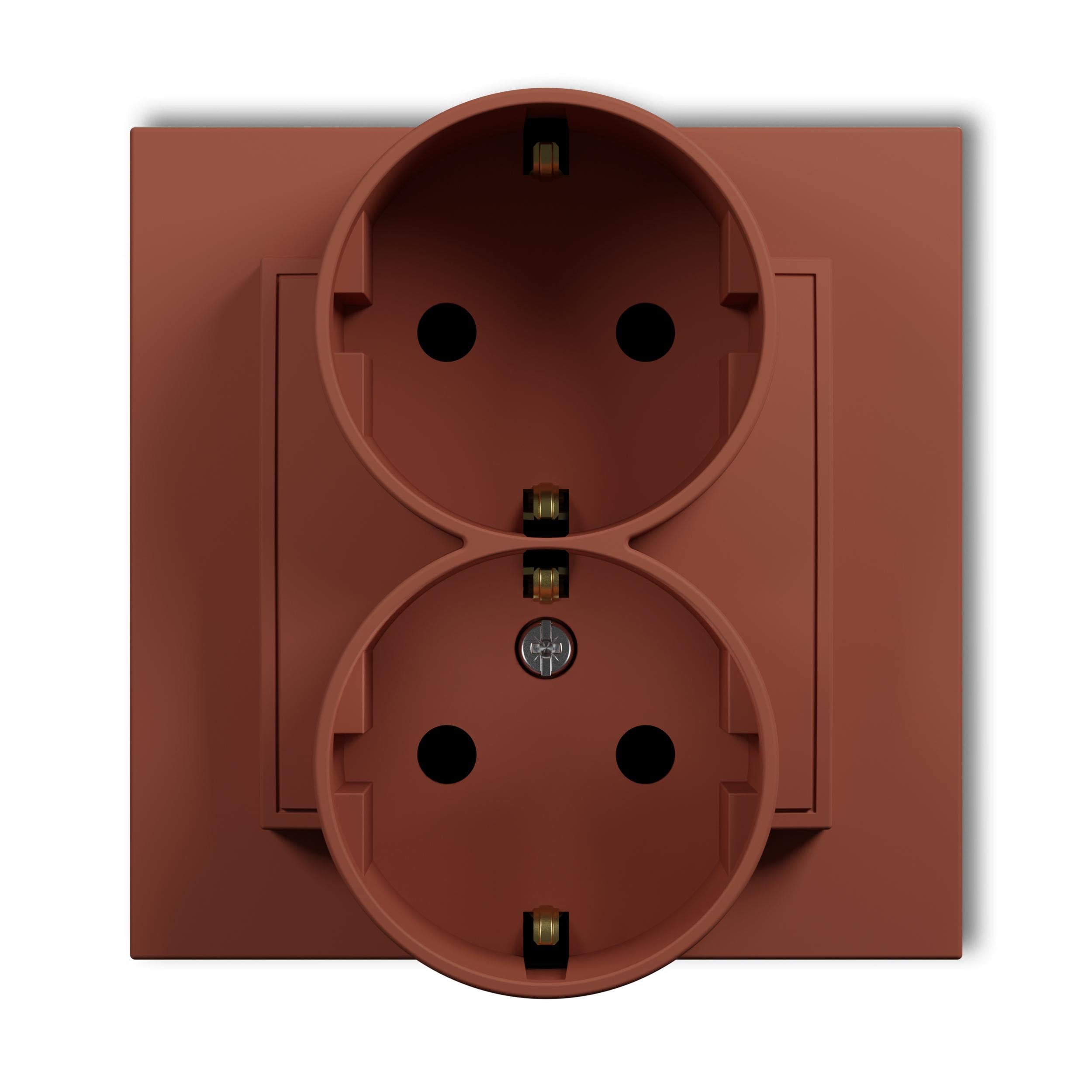 Розетка двойная Karlik Mini с заземлением Schuko и шторками Терракотовый (63MGP-2sp)