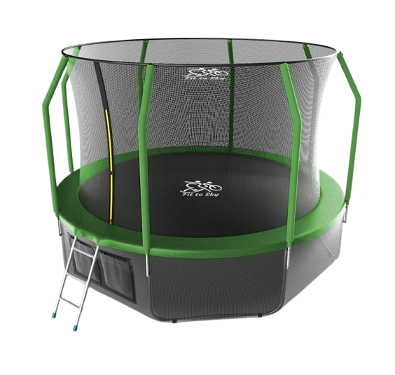 Батут FitToSky з внутрішньою сіткою та драбинкою 374 см Зелений (21320514) - фото 1